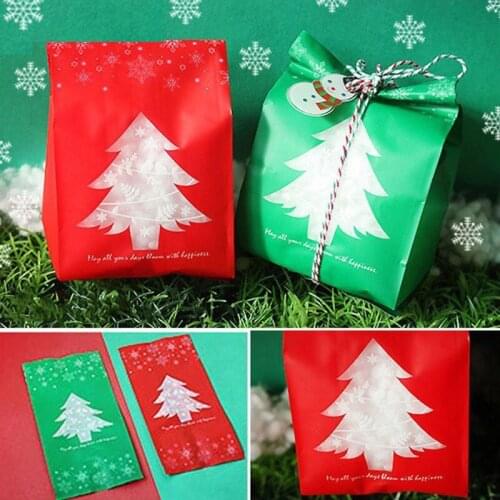 25pcs 2018 Christmas Tree Biscuit Bags Red Green with Window New Year Gift Packaging Decor Favors Candy Bag Xmas Decorations