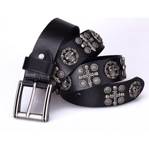 3 kinds Skull Leather Black Punk Belt Fashion Cinturones Ceinture Hombre luxury cinto masculino cinturon rocker riem cowboy