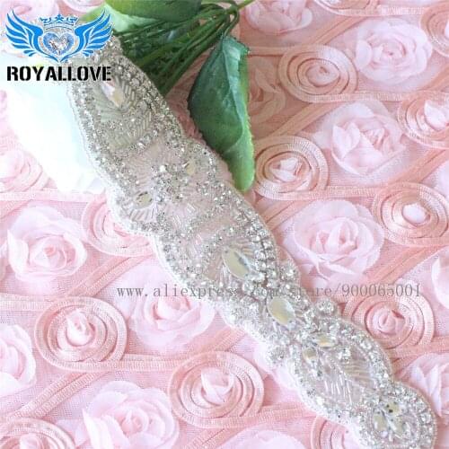 30 Pcs 8cm*34.0cm Silver Rhinestone Applique Glass Stone Beaded Applique, Crystal Bling Applique DIY Bridesmaid Belts Sash