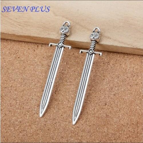 High Quality 5 Pieces/Lot 15mm*67mm Antique Silver Plated Diy Making Charm Sword Charms