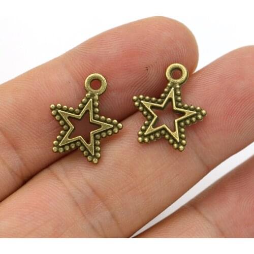 50pcs Antique Bronze Plated Star Charm Pendant for Jewelry Making Bracelet Accessories DIY 15mm