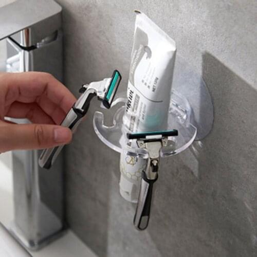1PCS Bathroom Accessories Disc Multicard Slot Toothbrush Toothpaste Beard Shaver Storage Rack Self-adhesive Wall Hanger Hook