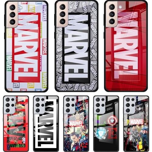 Marvel logo cool for Samsung Galaxy S21 Ultra Plus A72 A52 4G 5G M51 M31 M21 Luxury Tempered Glass Phone Case Cover