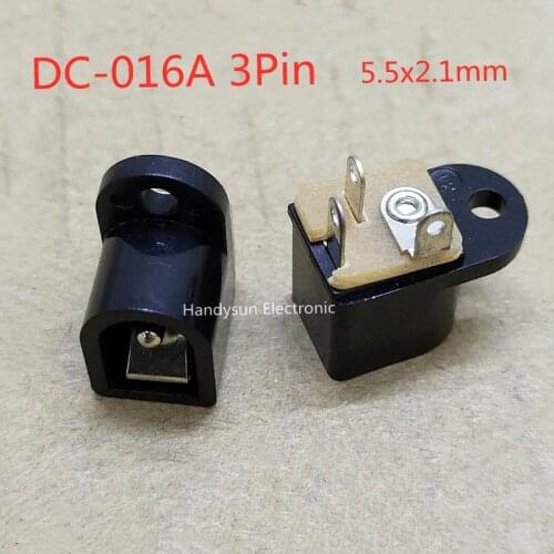 DC-016A DC Power Socket 5.5x2.1mm Single Ear Fixed Socket 3Pin Power Interface Female Base Panel Mount Connector Adapter