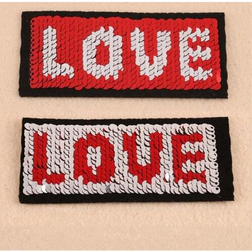 Reversible change color sequins letters patch deal with it clothes LOVE iron on patches for clothing t shirt women stickers