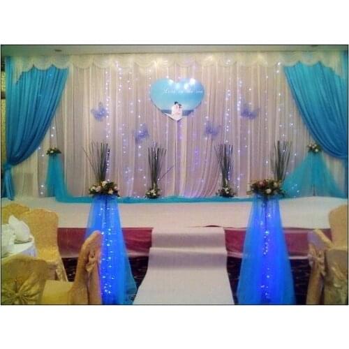 Good Designed Wedding Backdrops with luxurious blue Swag for Wedding Decorations 3m*6m