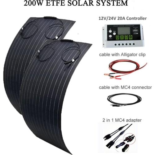 100W 200W Solar Panel Kit Complete Etfe Flexible Solar Panel Monocrystalline Solar Cell For 12V/24V Battery Charge Home System