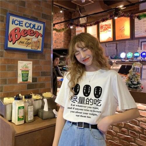 Summer kawaii Fashion Tumblr Funny Letter Cartoon Female tops Harajuku Casual Ulzzang O-neck Letter Print loose women T-Shirt