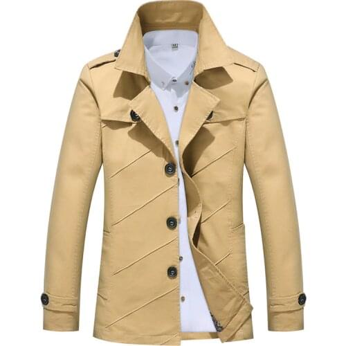 Men Autumn Winter Trench Coat Business Casual Cotton Windbreaker Solid Color Single Breasted Male Coats Lapel Size M-4XL K87