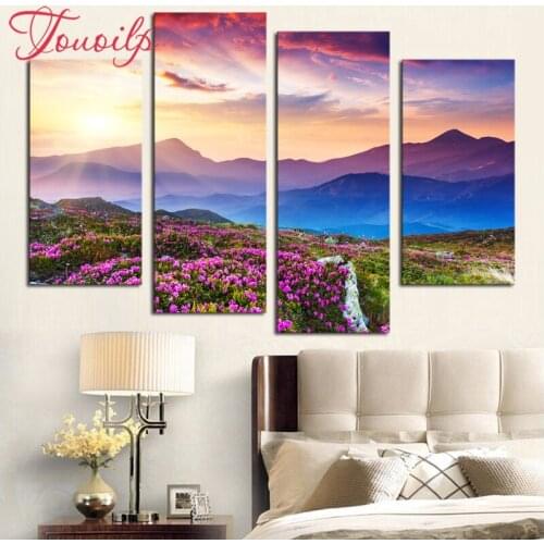 TOUOILP 4pcs,Full Square&round 5D Sunset view Diamond Painting Diamond Embroidery,Cross Stitch,Mosaic,sticker,home decoration
