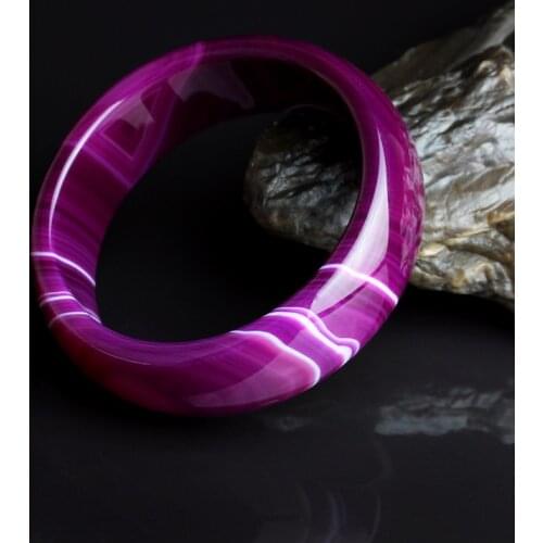 Natural Purple Chalcedony Hand-carved Wide Bracelet Fashion Boutique Jewelry Women Purple Agate Beauty Bracelet