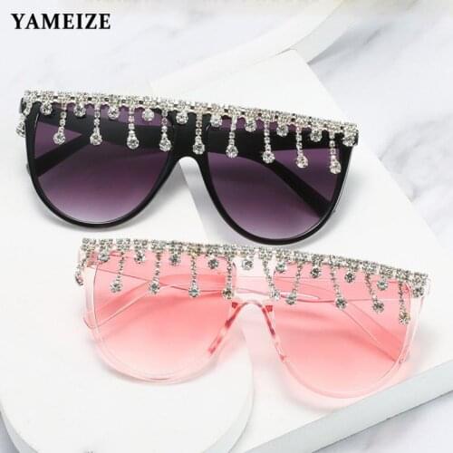 Retro Steampunk Sunglasses Women Vintage Oversized Eyeglasses Crystal Diamond Tassel Eyewear Color Sun Glasses Oculos De Sol UV