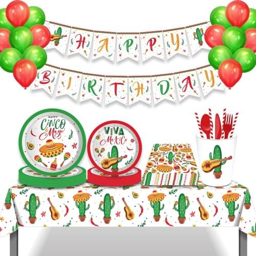 New Arrival Mexico Cactus Party Holiday Tableware Disposable Plates Napkin Cups Mexican Party Favors Tableware Supplies