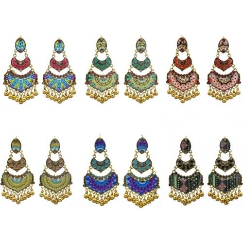 New Fashion Tassel Earrings Retro Multicolor Embellished Double Heart Shaped Jewelry Earrings