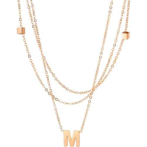 New Fashion Temperamental Multi-layer Letters Necklace Rose Gold Color Stainless Steel Jewelry Woman Gift Wholesale Not Fade