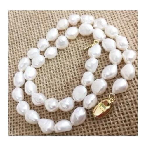 Favorite Pearl Fine Jewelry 9-13mm White Color Baroque Freshwater Pearl Gold Color Silver Clasp Necklace Charming Women Gift