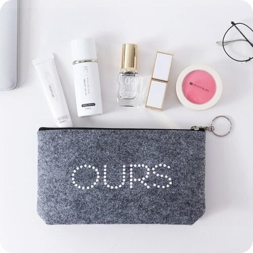 Simple Fashion Felt Cosmetic Organizer 2 PCS/Lot Portable Zipper Bag Large Capacity Cosmetic Storage Bag