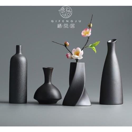 Luxury Black Modern Table Garden Ceramic Vase Plant Pot Chinese Porcelain Vase Geometric Decor Wazony Office Accessories BI50VS