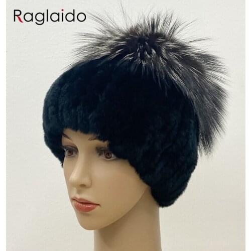 Warm Winter Hats for Women Stylish Natural Fluffy Rex Rabbit Fox Fur Cap