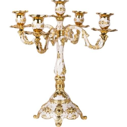 Nordic Gold Luxury 5 Arm Candle Holders Metal Candlestick Table Wedding Centerpieces Retro Gift Tealight Dinner Home Decoration