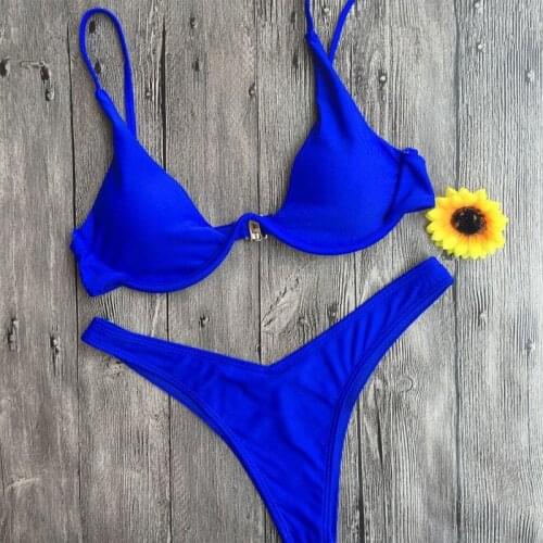 Sexy V-bar Underwired Bikini 2021 Female Swimsuit Women Swimwear Two-piece V shape Wire Bikini set Bather Bathing Suit Swim