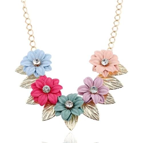 Bridal jewelry necklace bohemian ethnic flower choker for women with rhinestone cloth alloy design female Naszyjnik halsketting