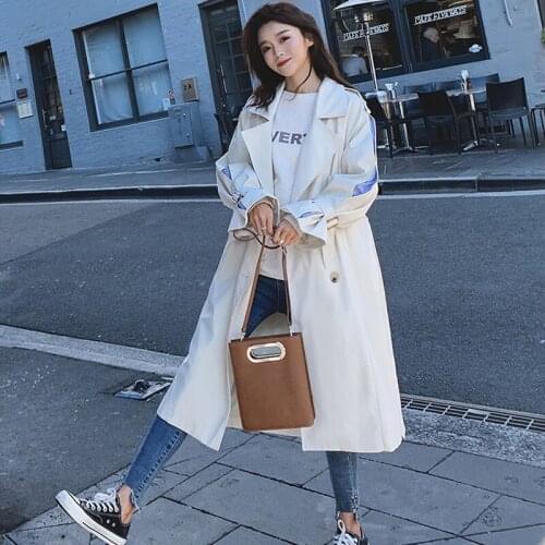 2020 Korean Women Windbreaker Double Breasted Long Thin Loose Spring Autumn Solid Straight Female Trench Coats Cortaviento Mujer