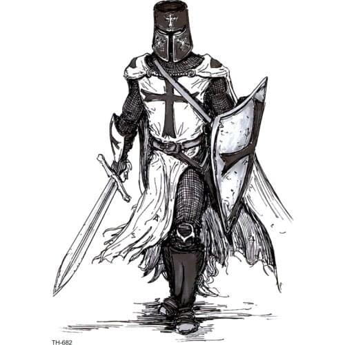 Crusader Warrior Waterproof Temporary Tattoo Sticker On Body Art Tattoo Sword Fake Tattoo Henna Temporary Tatoo Sleeve