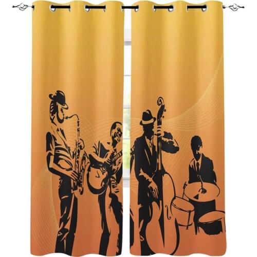Music Character Musical Instrument Band Window Curtains Living Room Curtain Home Decor
