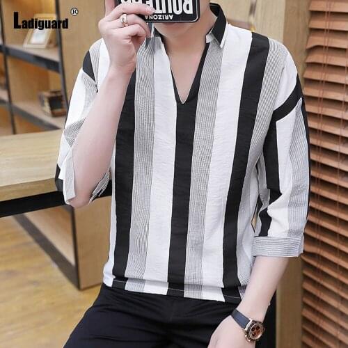 Ladiguard Plus Size Men Latest Shirt Long Sleeve Blouse 2021 Summer Classic Stripes Tops Casual Pullovers Sexy Male Shirt blusas