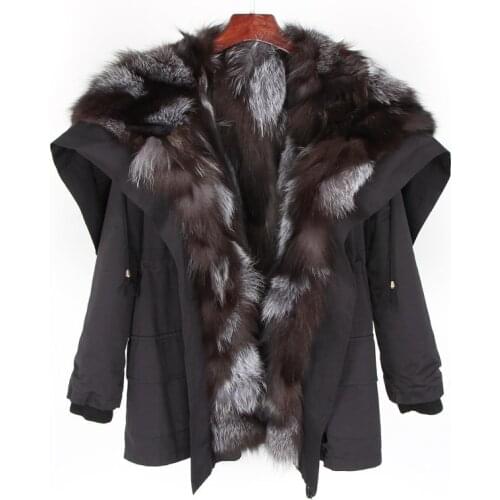 2020 fashion winter jacket women real fur coat natural real fox fur collar long parkas big fur outerwear fox fur lining 75cm