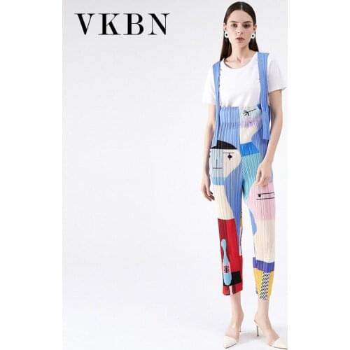 VKBN Jumpsuits for Women 2021 Abstract Cartoon Print Sleeveless High Waist Jumpsuits Women Pleated Fabric
