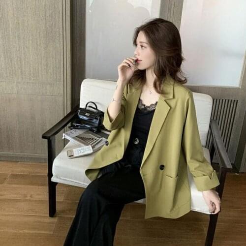 Womens Suit Blazer 2020 Spring Autumn New Designer Fashion Suit Korean Style Casual Plus Size A Buckle Jacket Office Clothing