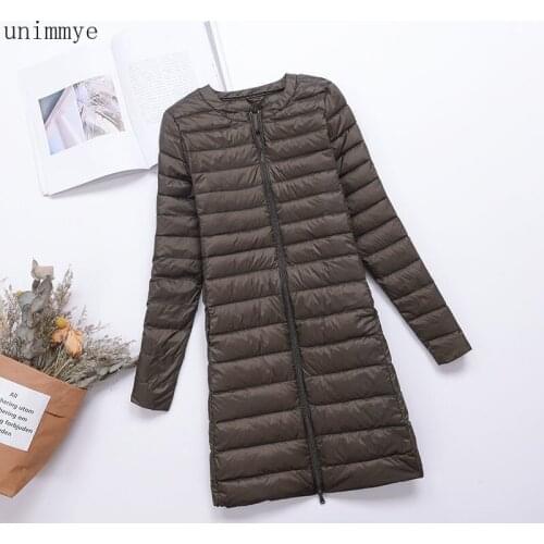 2021 Long Down Jacket Women Autumn Winter Solid Color Light White Duck Down Woman Slim Long Sleeve Warm Coat Female Coat Y12