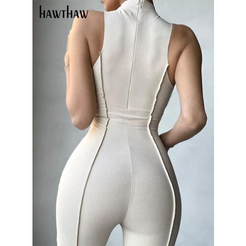 Hawthaw Women Summer Sleeveless Patchwork Bodycon Solid Color Jumpsuit Overall 2021 Female Clothing Streetwear Wholesale Items