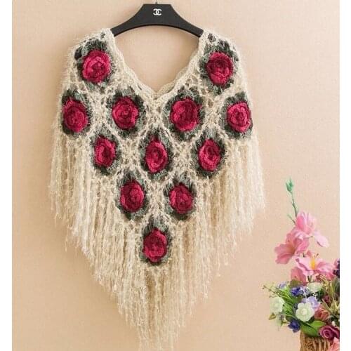 New handmade crocheted hollow sweater womens cloak loose spring and autumn fashion wild tassel sweater pullover top