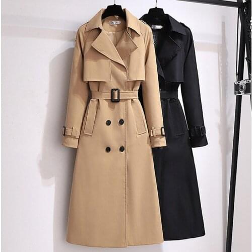 Winter Long Coat Women Turn-down Collar Trench Coats Stylish Double Breasted Sashes Oversized Female Windbreaker Autumn 2021