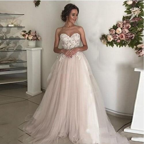 Sexy Sweetheart Wedding Dresses 2021 Top Lace Appliques Sleeveless Bridal Gowns Sweep Train Vestido De Noiva
