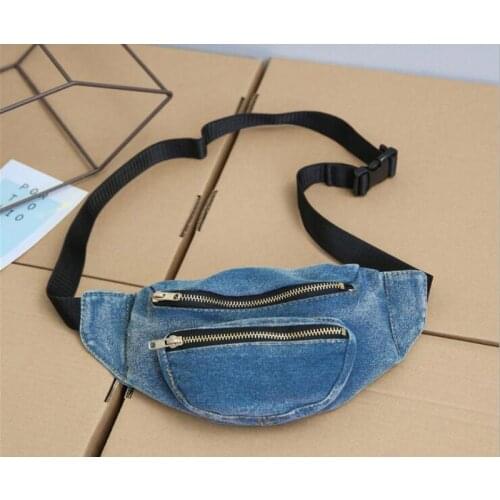 3pcs/lot Women Demin Plain Casual Waist Fanny Pack 2colors Cowboy Top Zipper Chest Bags Waist bags