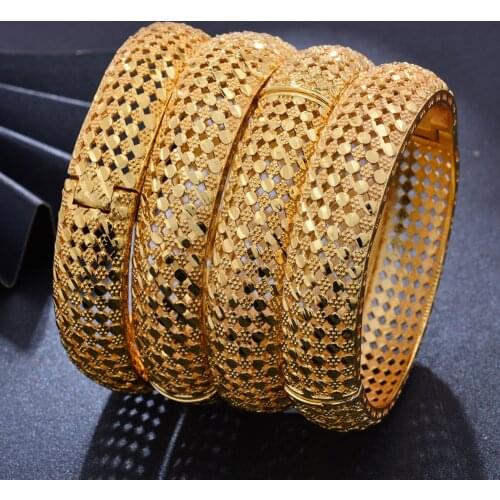 Wando 4pcs/lot Dubai Gold Color Width wedding Bangles For Women Wife Saudi Arab Bracelet&Bangels France Bijoux