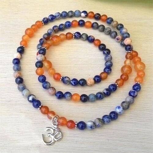 6MM Orange Agate Bracelet 108 Beads Buddha Pendant Lucky Pray Reiki Spirituality Meditation Energy Unisex Wrist