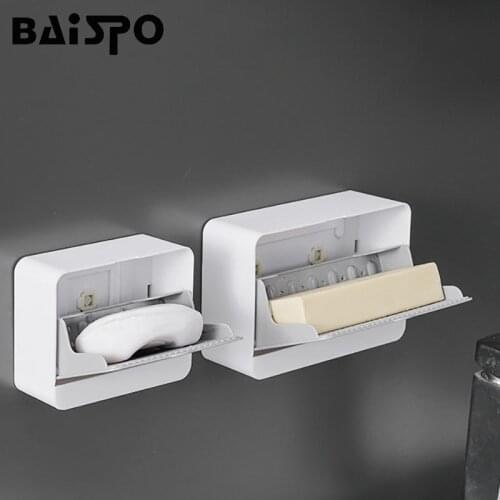 BAISPO Creative Soap Dish Dust-proof Storage Supplies For Bathroom Drainable Double Grid Soap Holder Home Bathroom Accessories