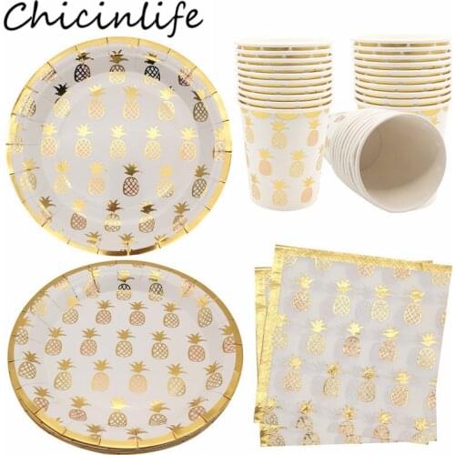 Chicinlife Pineapple Paper Plates Cups Napkins Disposable Tableware Happy Birthday Wedding Tropical Hawaii Summer Party Supplies