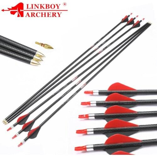 Pure 100% 3K Carbon Arrows ID6.2mm SP250-600 2inch plastic vanes Compound Traditional Bow arco e flecha hunting 6/12pcs