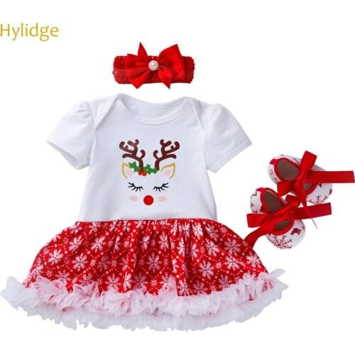 Hylidge Girl My First Christmas Dress Set Headband Shoes Suit Newborn Baby Photography Props Clothes Set Pompers Party Costume