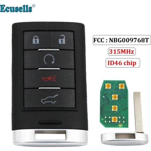 Intelligent Card Smart Remote Key 5 Button 315MHZ with ID46 chip For Cadillac SRX XTS ATS with emergency key blade