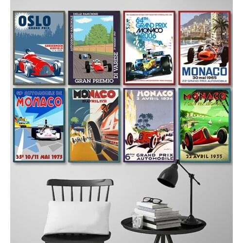 Grand Prix Super Racing Car Retro Monaco Race Motor Poster Wall Art Canvas Wall Picture Painting For Room Home Decor