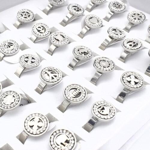 20 Pieces Mix Gold Color Stainless Steel Ring for Women Jewelry Round Inlay Rhinestone Star Flower Crown Charm Wedding Rings Men