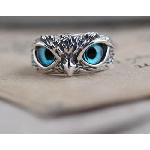 Six Colors Retro Couple Simple Design Owl Rings Female Silver Engagement Commemorative Hundred Matching Ring for Women Jewelry