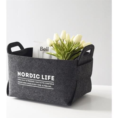 Black Felt Storage Basket Nordic Desktop Sorting Box for Books Toys Snacks Home Laundry Basket with Handle for Dirty Clothes